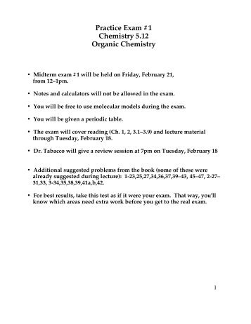Practice Exam #1 Chemistry 5.12 Organic Chemistry
