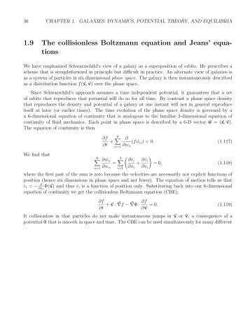 1.9 The collisionless Boltzmann equation and Jeans' equa tions