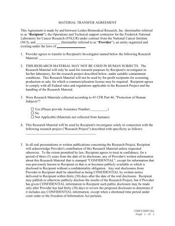 Material Transfer Agreement - Frederick National Laboratory for ...