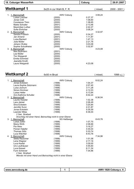 Wettkampf 1 Wettkampf 2 - Tvebern-schwimmen.de