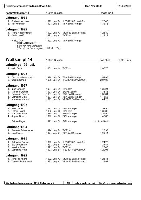 Wettkampf 2 - Tvebern-schwimmen.de