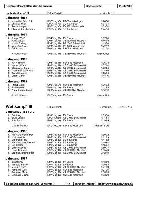 Wettkampf 2 - Tvebern-schwimmen.de