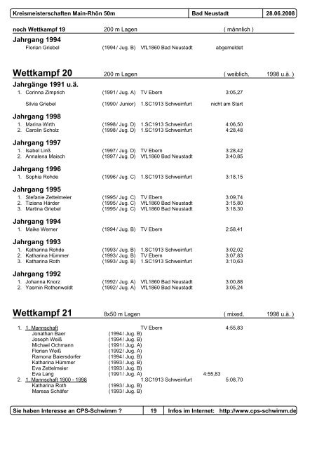 Wettkampf 2 - Tvebern-schwimmen.de