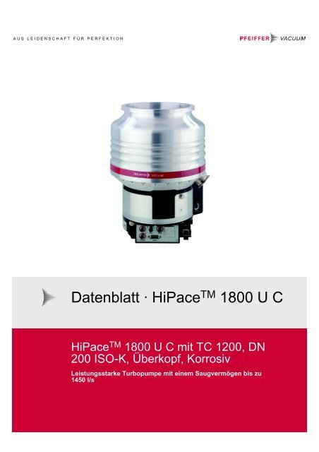 Datenblatt Ã‚Â· Hybridgelagert HiPaceTM 1800 UC ... - Pfeiffer Vacuum