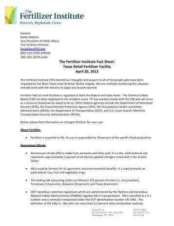 The Fertilizer Institute Fact Sheet: Texas Retail Fertilizer Facility April ...