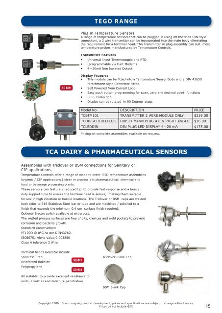 2012 Product Catalogue - Temperature Controls