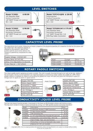 Liquid Level Switches, Rotary Paddle switches, Conductivity relay