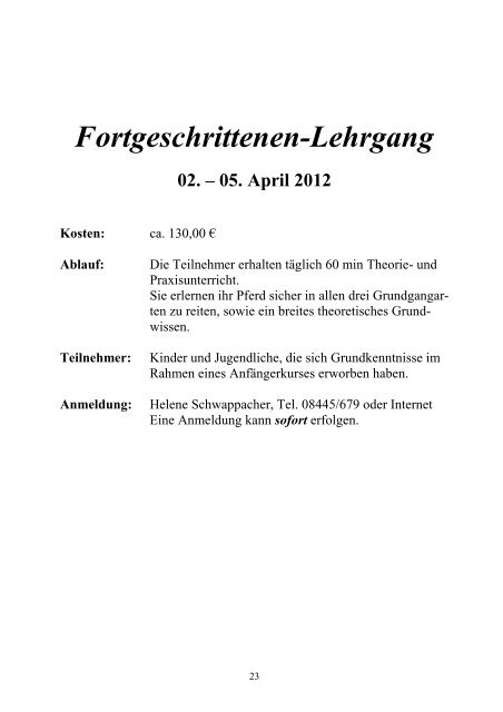 Programmheft 2012 - Pferdefreunde Euernbach