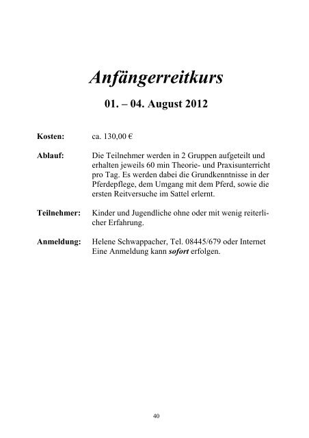 Programmheft 2012 - Pferdefreunde Euernbach