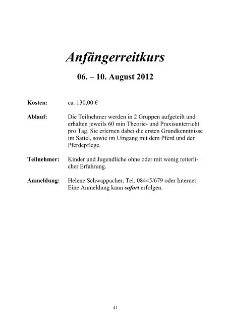 Programmheft 2012 - Pferdefreunde Euernbach