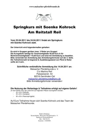 Springkurs Soenke Kohrock April 2011 - Pferdefreunde Dachau eV
