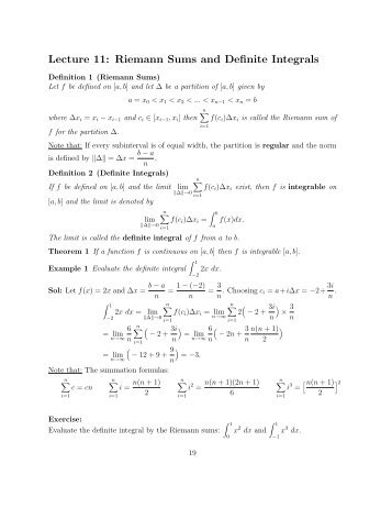 Lecture 11: Riemann Sums and Definite Integrals