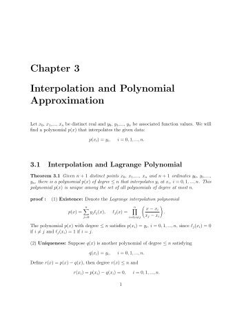 Chapter 3 Interpolation and Polynomial Approximation