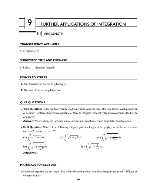 9 FURTHER APPLICATIONS OF INTEGRATION
