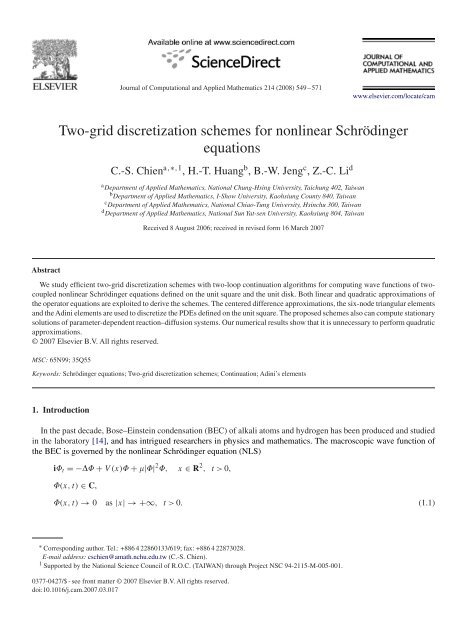 Two-grid discretization schemes for nonlinear SchrÃ¶dinger equations