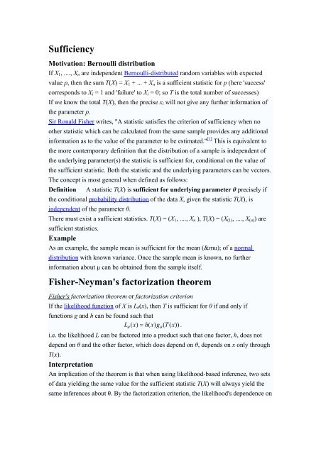 Sufficiency Fisher-Neyman's factorization theorem