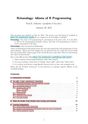 Rchaeology: Idioms of R Programming