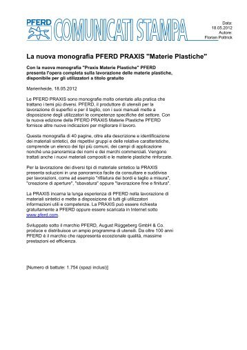 La nuova monografia PFERD PRAXIS "Materie Plastiche"