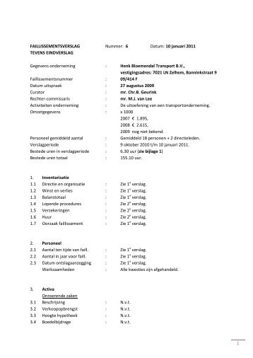 Henk Bloemendal Transport B.V. zesde verslag - Geurink & Partners