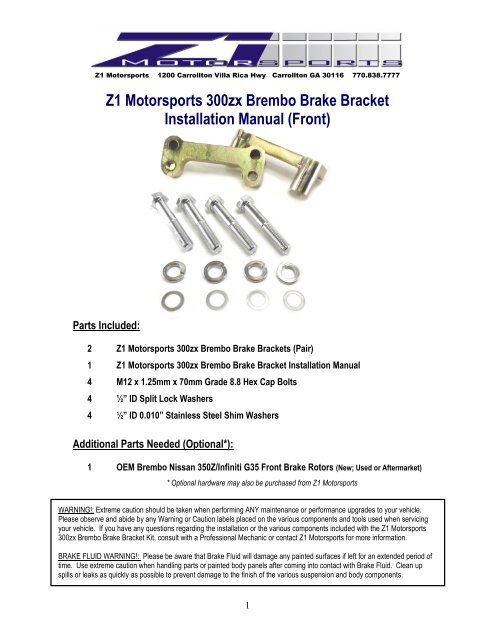 Z1 300zx Brembo Front Brake Brackets - Z1Motorsports.com