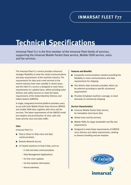 Fleet F77 - Technical Specifications - Stratos Global Corporation
