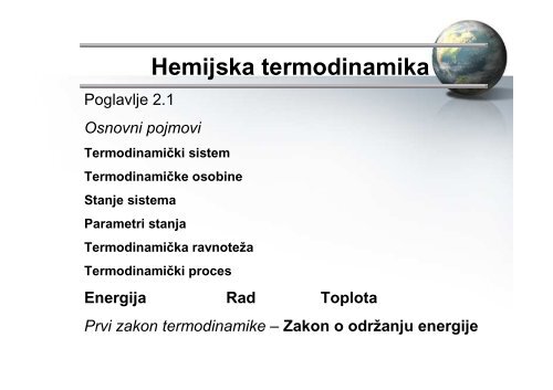 Hemijska termodinamika - Fakultet za fizičku hemiju