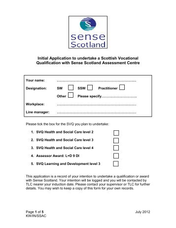 SVQ Application Form - Sense Scotland