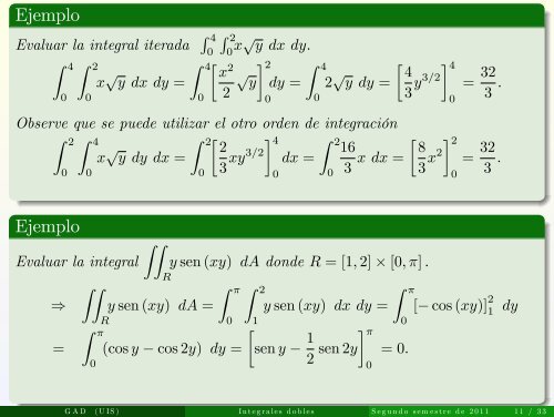 Integrales multiples - Escuela de MatemÃ¡ticas de la UIS