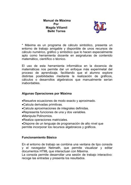 Manual de MÃ¡xima - Escuela de MatemÃ¡ticas de la UIS