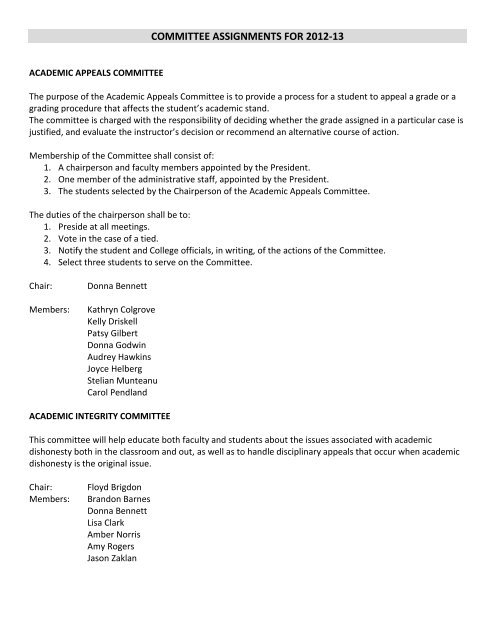 committee assignments for 2012-13 - Trinity Valley Community ...