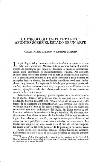 LA PSICOLOGíA EN PUERTO RICO - Revista de Ciencias Sociales