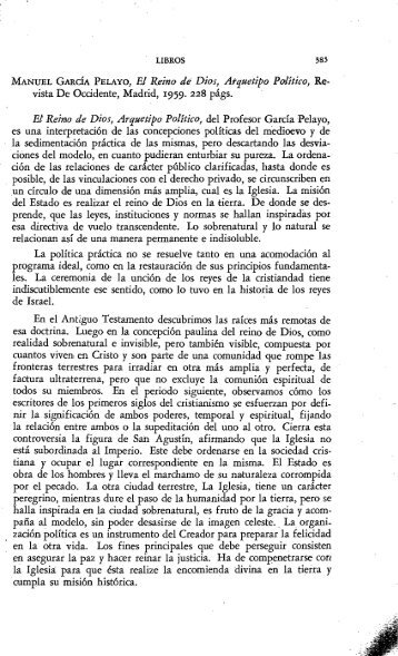 MANUEL GARCÍA PELAYO, El Reino de Dios, Arquetipo Político ...