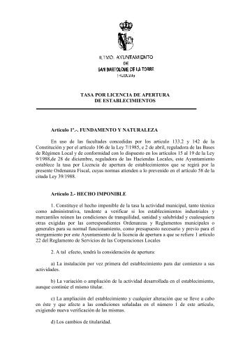 TASA POR LICENCIA DE APERTURA DE ESTABLECIMIENTOS ...