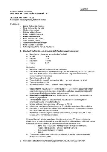 MUISTIO Paras-hankkeen valmistelu SOSIAALI- JA ...