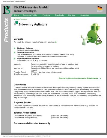 Prema-Service GmbH - Side-entry Agitators - Aquapump.co.za