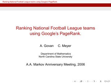 Ranking National Football League teams using Google's PageRank.