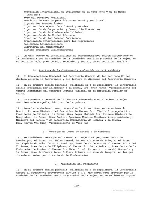 Informe de la Cuarta Conferencia Mundial sobre la Mujer