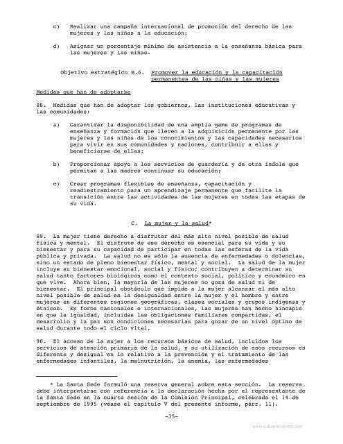 Informe de la Cuarta Conferencia Mundial sobre la Mujer