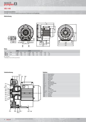 Modifizierte Seitenkanalverdichter Type VB 140 ... - speck-pumps.ch
