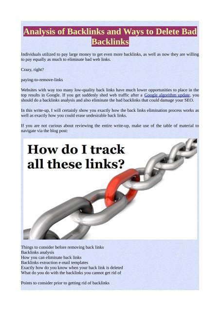 Analysis of Backlinks and Ways to Delete Bad Backlinks