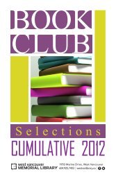 Book Club Selections - West Vancouver Memorial Library