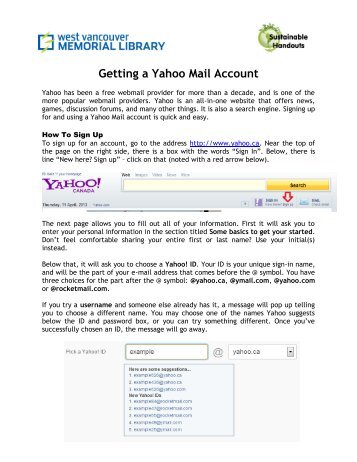 Getting a Yahoo Mail Account - West Vancouver Memorial Library