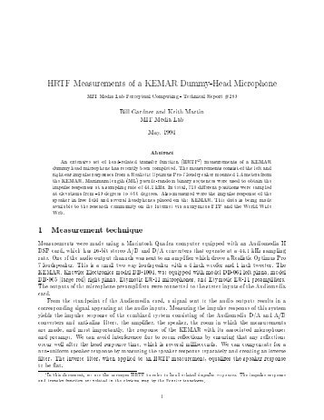 HRTF Measurements of a KEMAR Dummy-Head Microphone 1 ...