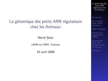 La gÃ©nomique des petits ARN rÃ©gulateurs chez les Animaux - Inra