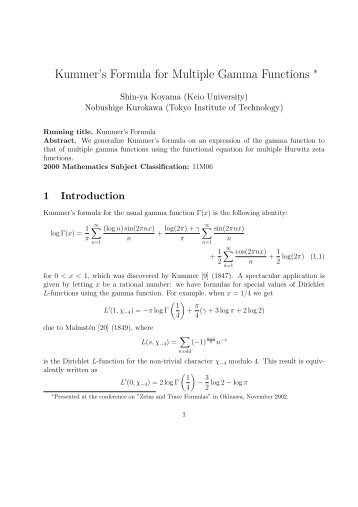 Kummer's Formula for Multiple Gamma Functions â