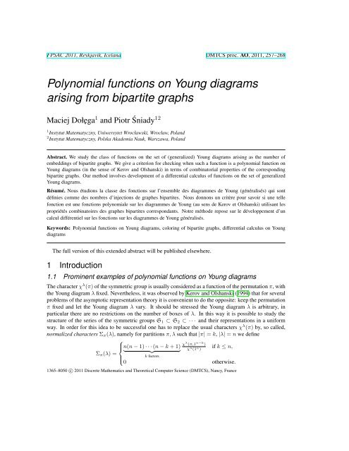 Polynomial functions on Young diagrams arising from bipartite graphs