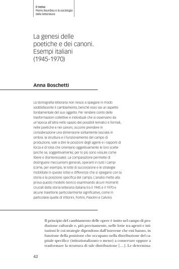 La genesi delle poetiche e dei canoni. Esempi italiani (1945-1970)