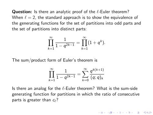 Euler's partition theorem and the combinatorics of -sequences