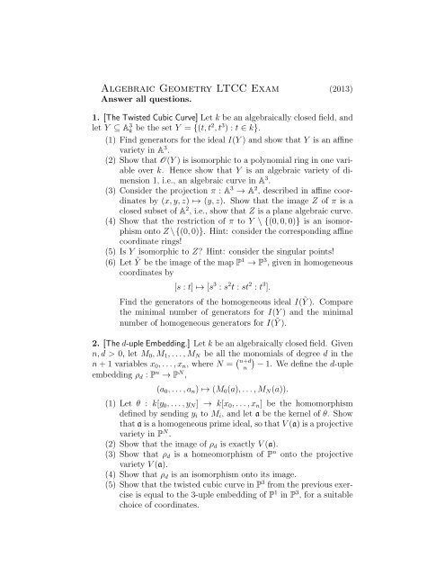 Algebraic Geometry LTCC Exam