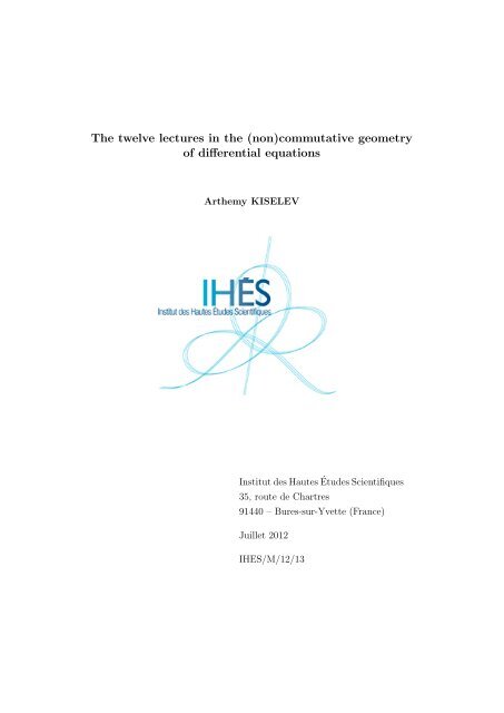 (non)commutative geometry of differential equations - IHES
